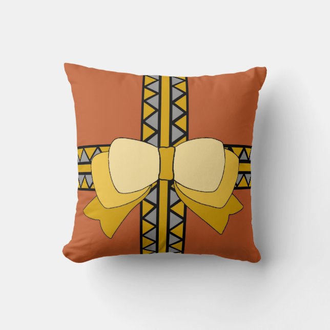 Golden Bow Reversible Throw Pillow (Front)