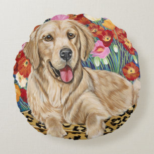 Golden Boy Retriever Round Cushion