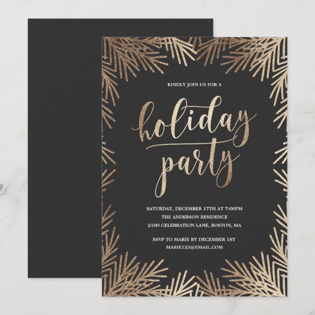 Golden Branches Holiday Party Invitation (Front/Back)