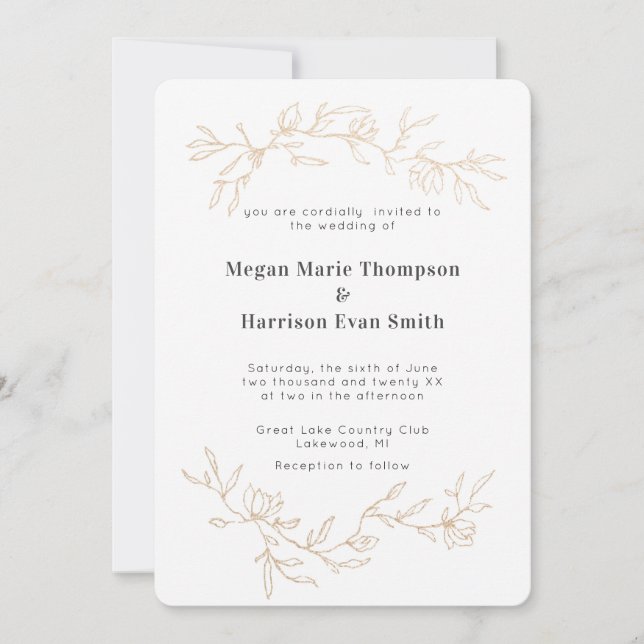 Golden Branches Wedding Invitation (Front)