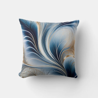 Golden Breeze - Flow of Blue and Gold Abstract Art Cushion