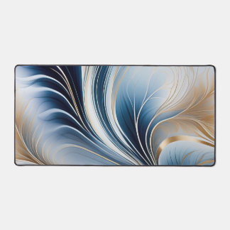 Golden Breeze - Flow of Blue and Gold Abstract Art Desk Mat