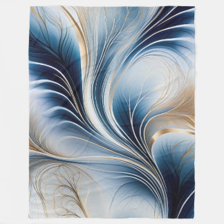 Golden Breeze - Flow of Blue and Gold Abstract Art Fleece Blanket