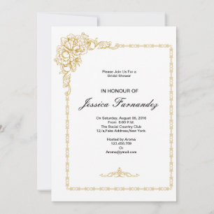 Golden Bridal Shower Invitation  Blue & Pink Opt.