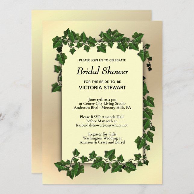 Golden Bridal Shower Invitation Gift Register (Front/Back)