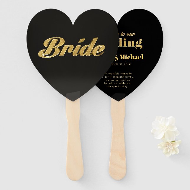 Golden Bride Wedding Hand Fan (Front and Back)