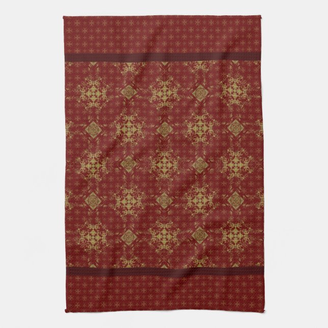 Golden Bronze Diamond Burst Pattern Tea Towel (Vertical)