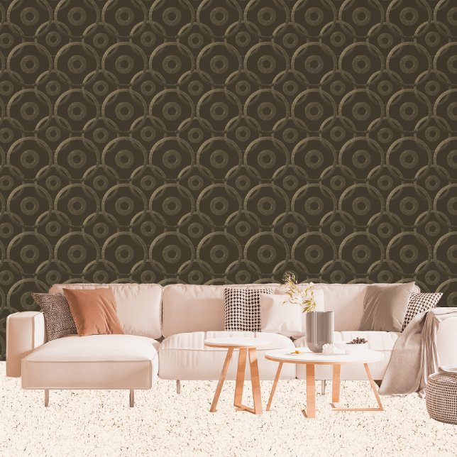 Golden Bronze Geometric Glitter Circles Brown Wallpaper (Living Room)