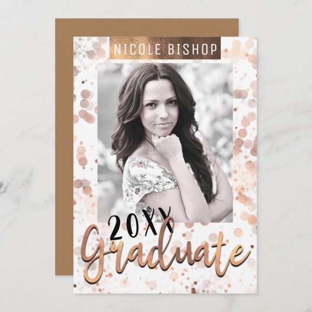 Golden Bronze Graduation Party Graduate Photo Invitation (Front/Back)