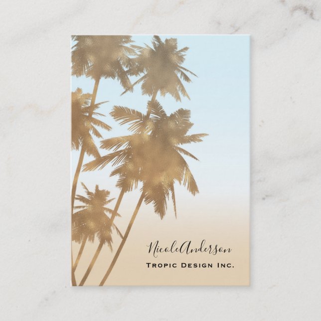 Golden Bronze Palms Beach Ombre Palm Trees Chic Business Card (Front)