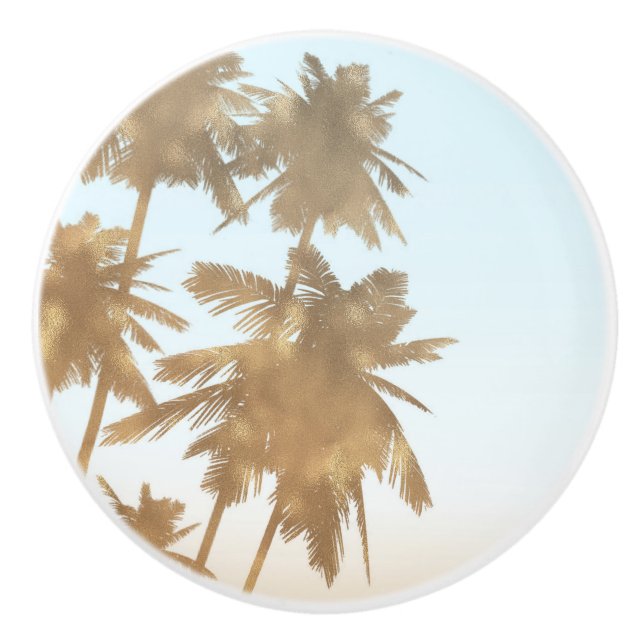 Golden Bronze Palms Beach Ombre Palm Trees Chic Ceramic Knob (Front)