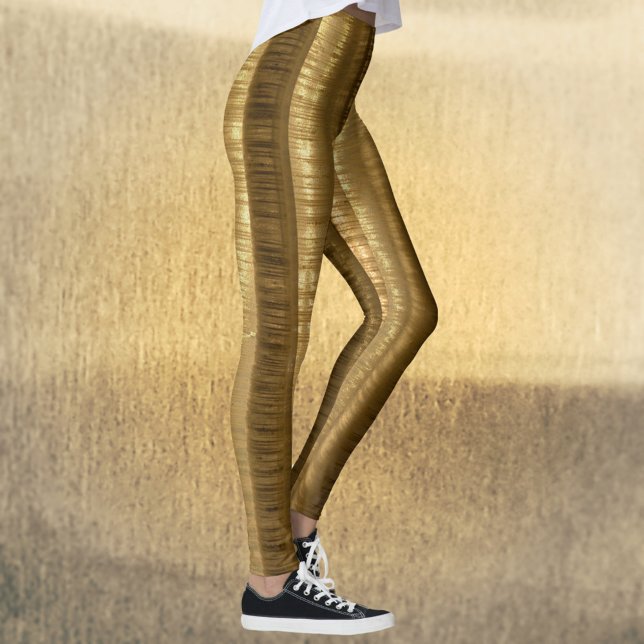 Golden Bronze Striped Chic Glam Leggings (Creator Uploaded)