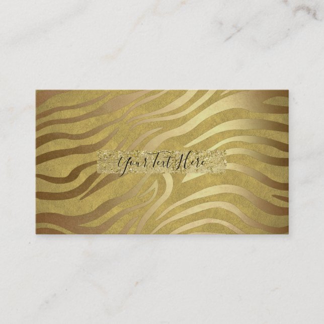 Golden Bronze Zebra Print Jungle Safari Glam Business Card (Front)