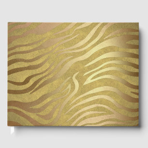 Golden Bronze Zebra Print Jungle Safari Glam Guest Book