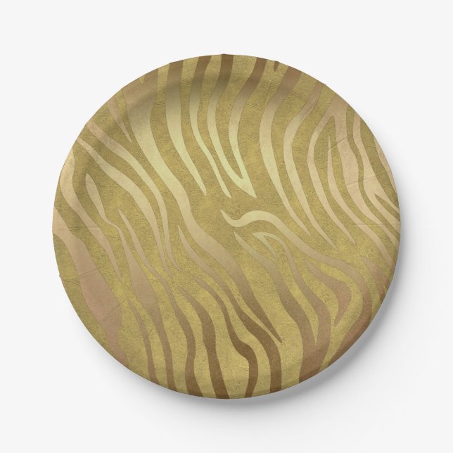Golden Bronze Zebra Print Jungle Safari Glam Paper Plate (Front)