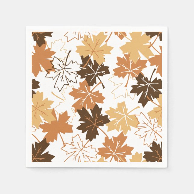 Golden Brown Autumn Pattern White Ver Napkin (Front)