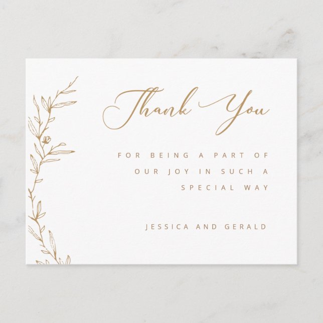 Golden Brown Botanical Branch Thank you Postcard (Front)