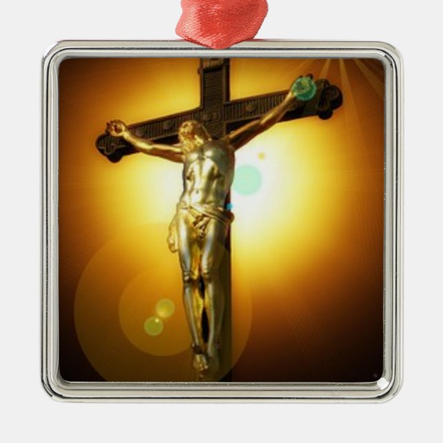Golden Brown Crucifix Christmas Ceramic Ornament (Front)