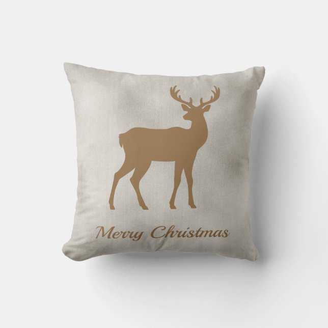 Golden Brown Deer Shape On Faux Velvet Texture Cushion (Front)