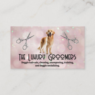 Golden Brown Dog Scissors Bokeh Business Card