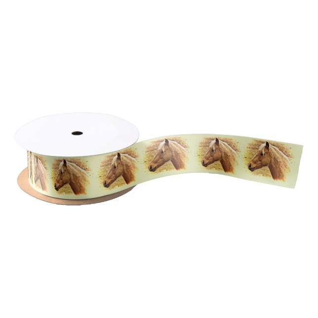 Golden Brown Horses in Sun Animal Ribbon Satin Ribbon (Spool)