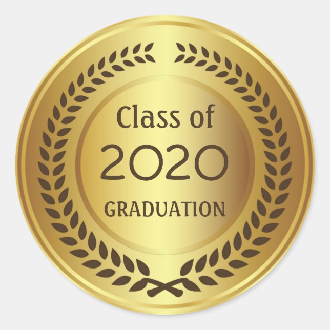 Golden brown laurel wreath Graduation Classic Round Sticker (Front)