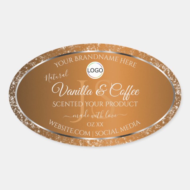 Golden Brown Logo Initials Glitter Product Labels (Front)