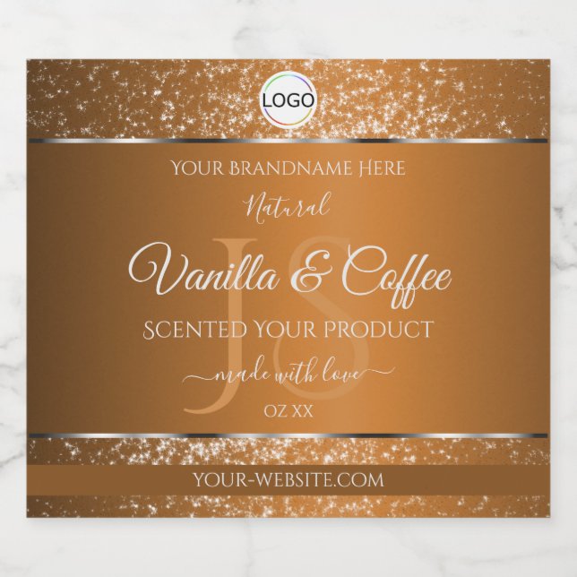 Golden Brown Logo Initials Glitter Product Labels (Single Label)