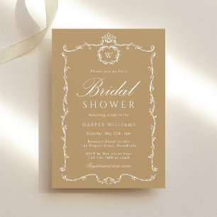 Golden Brown Modern Classic Frame Bridal Shower Invitation