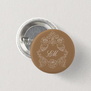 Golden Brown Rococo Crest Monogram 3 Cm Round Badge