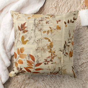 Golden Brown Rustic Leaves - Vintage Fall Texture Cushion