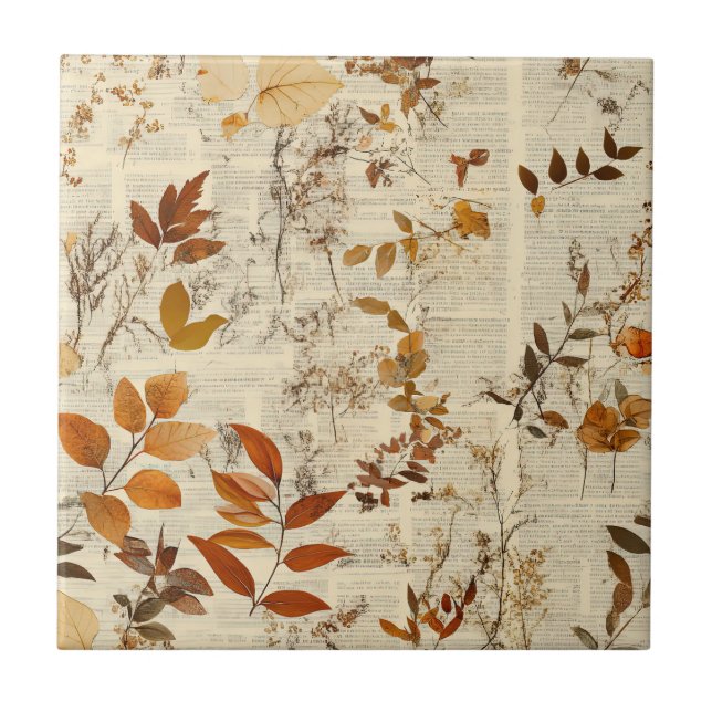 Golden Brown Rustic Leaves - Vintage Fall Texture Tile (Front)