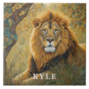 Golden Brown Safari Lion Tile