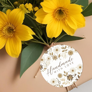 Golden & Brown Shades Daisies Botanical Branches Classic Round Sticker