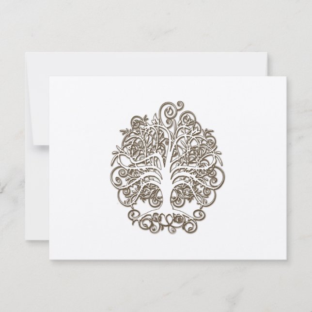 Golden Brown Swirl Tree Wedding  Response Card (Front)