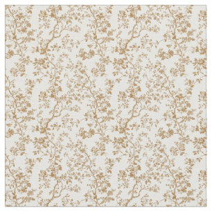 Golden Brown Toile with Blossoms and Leaves Fabric