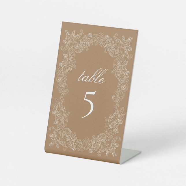 Golden Brown Vintage Botanical Wreath Table Pedestal Sign (Front)
