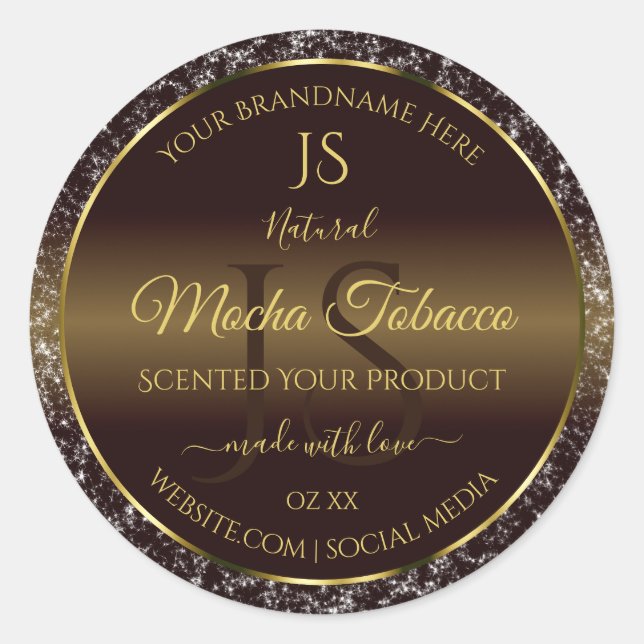 Golden Brown with Glitter Initials Product Labels (Front)