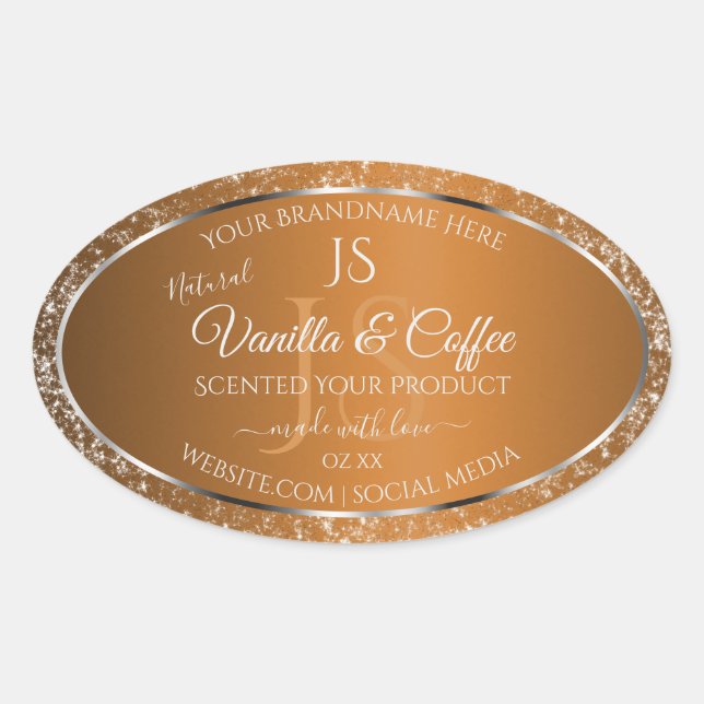 Golden Brown with Glitter Initials Product Labels (Front)