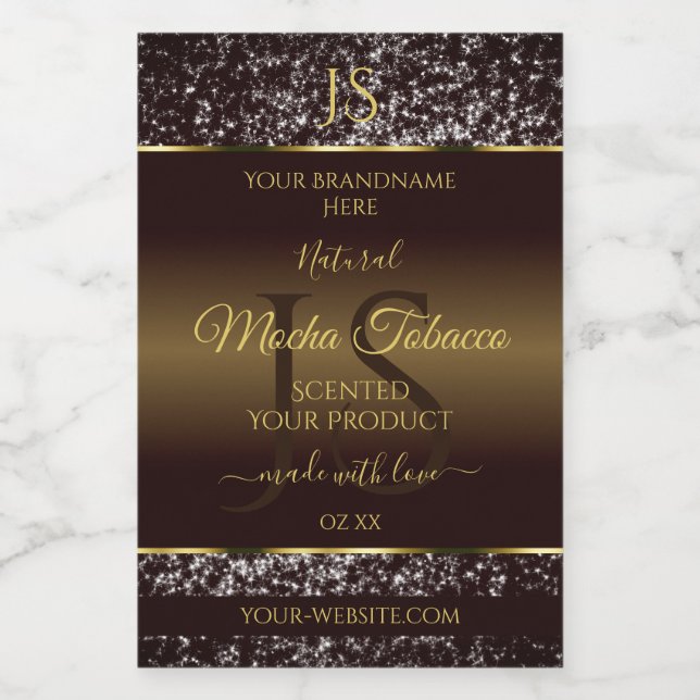 Golden Brown with Glitter Initials Product Labels (Single Label)