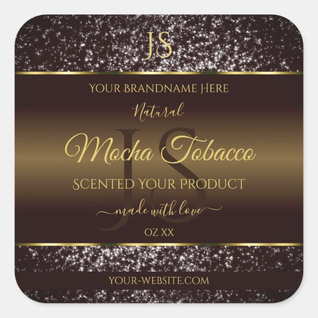 Golden Brown with Glitter Initials Product Labels (Front)