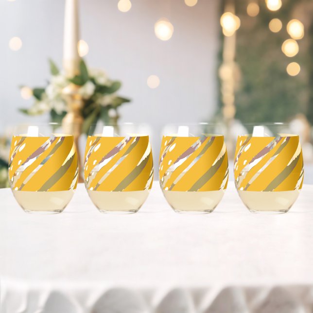 Golden Brush Elegance Stemless Wine Glass (Insitu (Wedding))