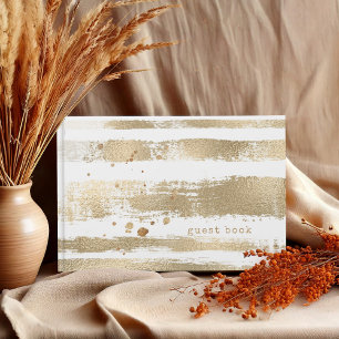 Golden Brush Stroke Stripes Wedding ID655 Guest Book