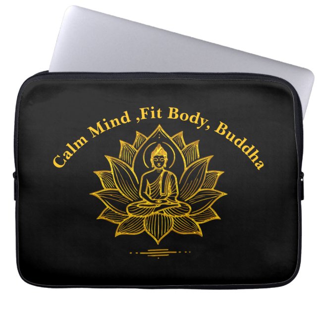 Golden Buddha Amidst Blooming Lotus Flowers Laptop Sleeve (Front)