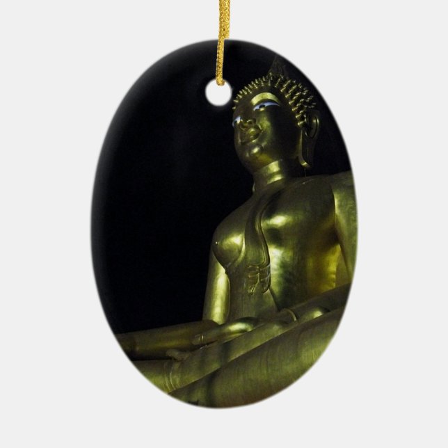 Golden Buddha at Night Ceramic Tree Decoration (Front)