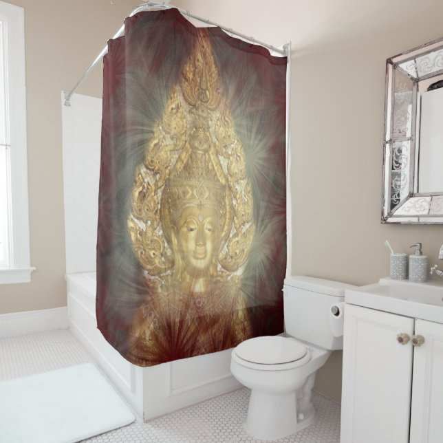 golden buddha bathroom shower curtain (In Situ)