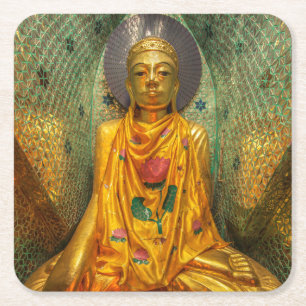 Golden Buddha In Temple Square Paper Coaster