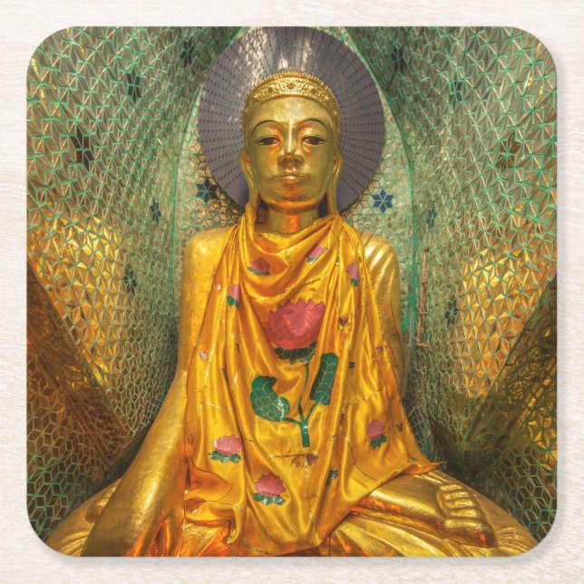 Golden Buddha In Temple Square Paper Coaster (Front)