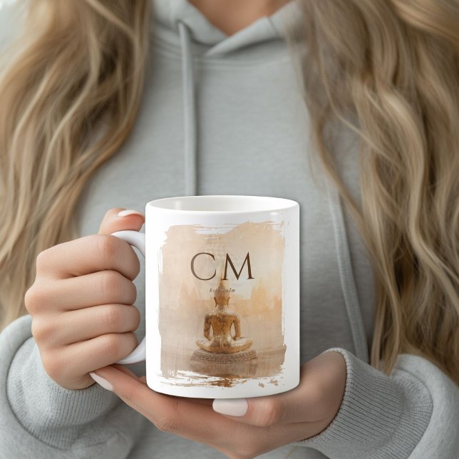 Golden Buddha Monogram Coffee Mug (Golden Buddha Custom Coffee Mug with your Name or Text)
