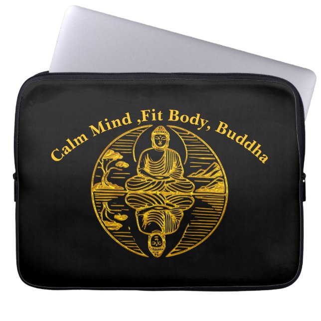 Golden Buddha Reflecting in Serene Waters Laptop Sleeve (Front)
